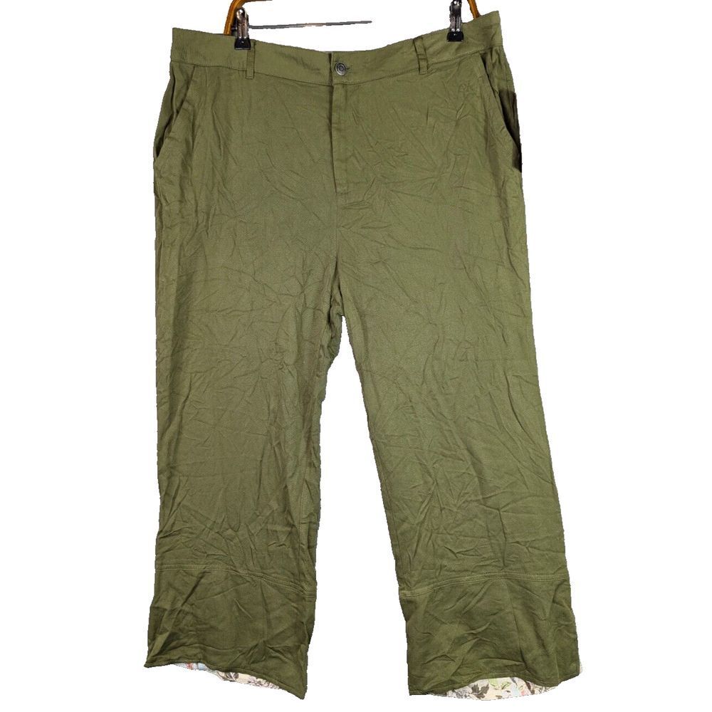 Frye and Co. Women's Capri Pants Green Slit Floral Lining Wide Leg Size 2XL NWT